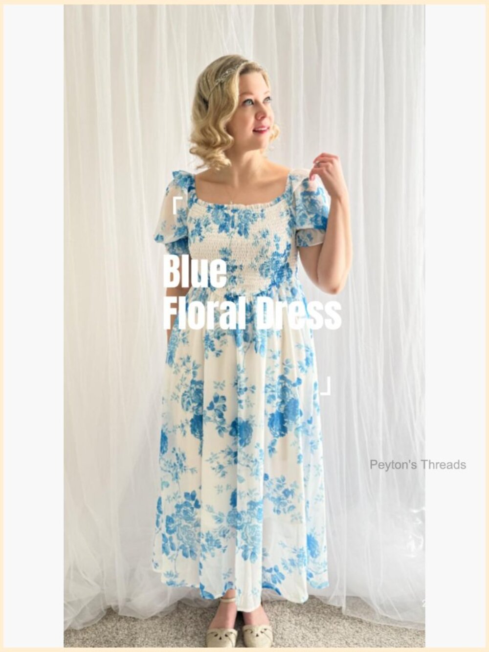 Women's Floral Puff Sleeve Square Neck A-Line Midi Dress Smocked Cottagecore - Picture 7 of 7